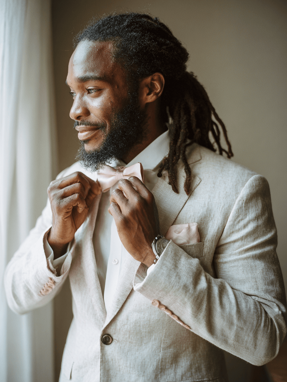 Editorial portrait of a partner in warm, quiet light, Michigan luxury engagement
